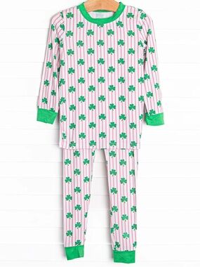Kids Green Shamrock Stripe Pajama Set